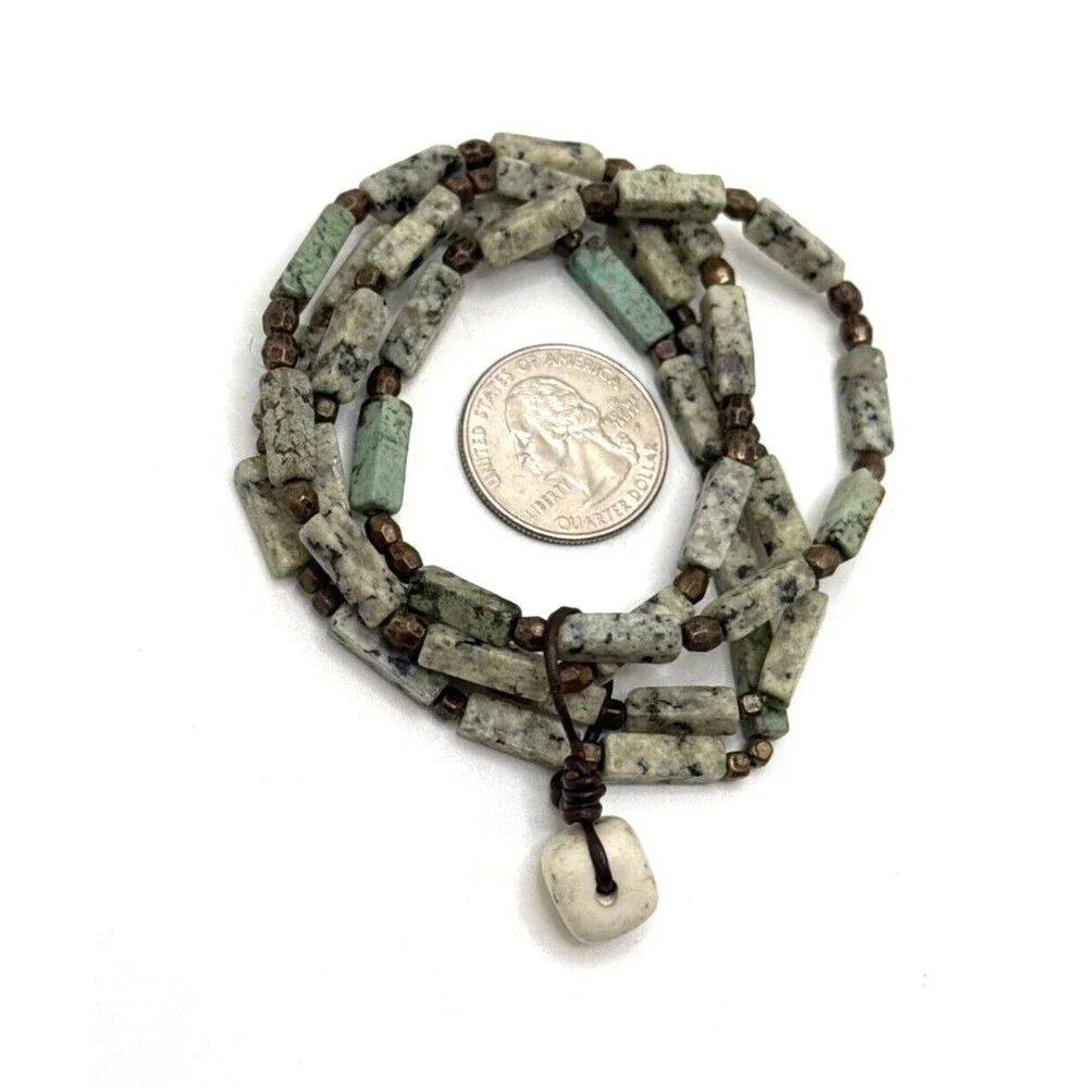 Green Moss Agate Beaded Bracelet Multi Strand Rectangle Stretch Boho Healing